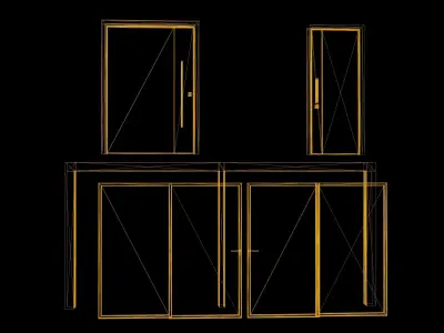 Door Set Low Poly Game Ready wooden with two glass panels Low-poly 3D model