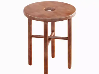 Namba Walnut Stool 03 Low-poly 3D model