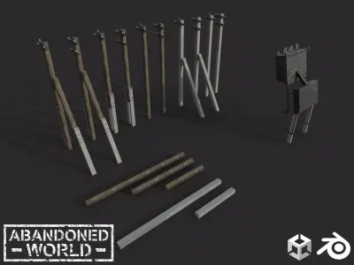 Transformer and Power Line Low-poly 3D model