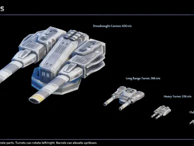 Spaceship Falkenhayn Dreadnought Low-poly 3D model