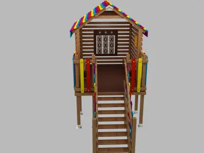 Wooden Colorful PlayHouse Playground Play House Low-poly 3D model