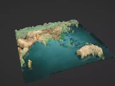 Asia Australia Map Topography Low-poly 3D model