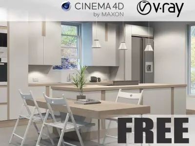 VRay - C4D Scene files - FREE KITCHEN 3D model Free 3D model