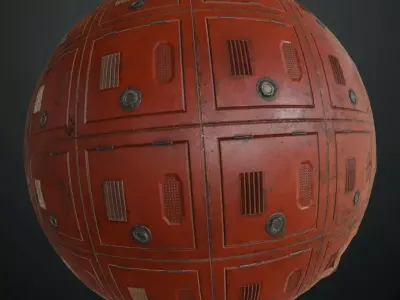 Industrial Weathered Red Metal Locker PBR Seamless Texture
