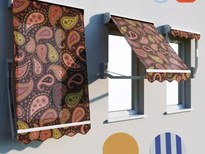 Sunblind three checkered window awnings 3D model