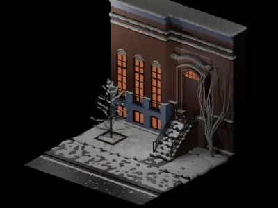 New York Street Winter Snow Low-poly 3D model