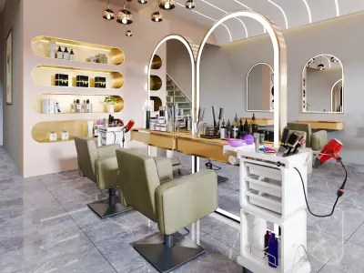 3D Barber Shop Interior with Furniture and Props Low-poly 3D model
