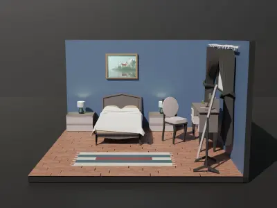 Isometric Bedroom Free low-poly 3D model