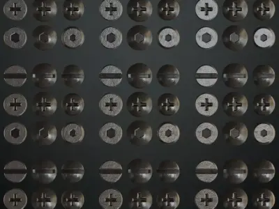 Black Metal Screw Head Assortment PBR Seamless Texture