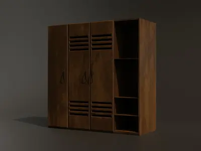 Three-door wooden cabinet 3D model