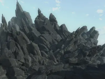 High poly Black Spiky Modular Rock 230715 3D model