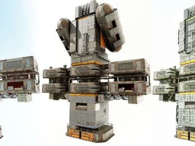 sci fi Modular architectural design - low-poly construction 3D Model Pack