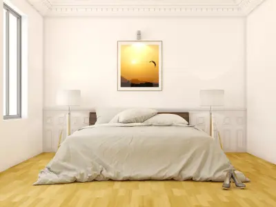 Bedroom-1 bedroom with bed and painting on wall 3D model