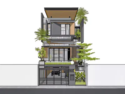 3D Model Modern Minimalist 3 Story House Contemporary 3D model