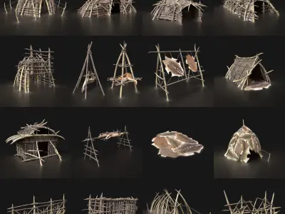 Orc Camp Primal Men Hunter Ancient Huts Builder Pack AAA NEXTGEN Low-poly 3D model