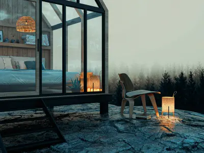 Cabin House Cliff House  in Forest  3D model