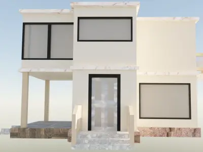 Low Poly House modern in sky Low-poly 3D model