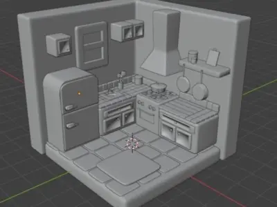 Low Poly Kitchen 3D model