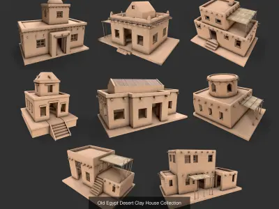 Egypt Desert Clay Utility Buildings Houses Pyramids Collection 3D Model Pack
