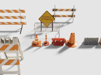  realistic traffic barriers with 8k pbr textures Low-poly 3D model