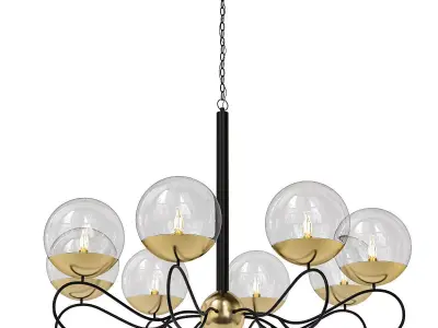 Untitled light chandelier in brass and gold with glass globes 3D model