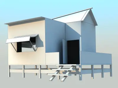 Barrack wooden house with awning 3D model