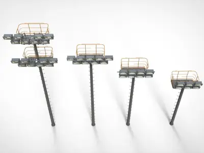 floodlight 6 light towers for sports stadiums 3D model