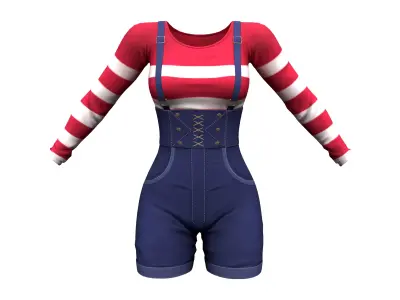 Denim Overalls Shorts and T-Shirt Low-poly 3D model