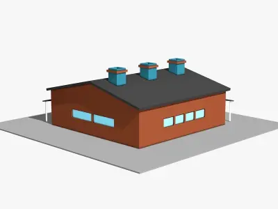 Warehouse with Three Chimneys  Low-poly 3D model
