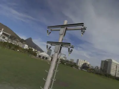 Wooden Electricity Pole with Ladder and Isolators - Object 023 Low-poly 3D model