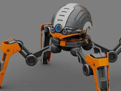 Spider Droid Combat rigged - animated character 3D model