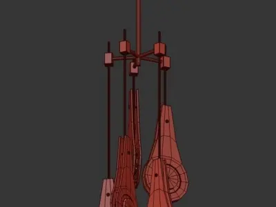 Bellano L four light chandelier in brass and clear glass 3D model