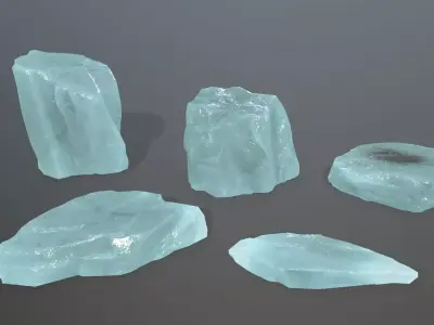 Ice Set aquamarine crystal Low-poly 3D model