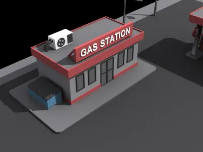 Gas Station Lowpoly Low-poly 3D model