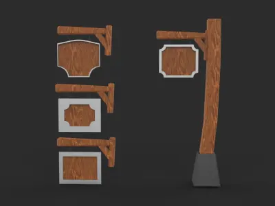 wooden sign Low-poly 3D model