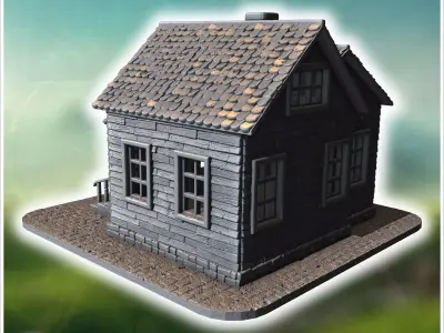 Wooden house with a covered porch intact roof shingles and woode 3D print model