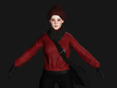 3D REALISTIC HUMAN RIGGED CHARACTER - ASIAN GIRL WINTER OUTFIT Low-poly 3D model