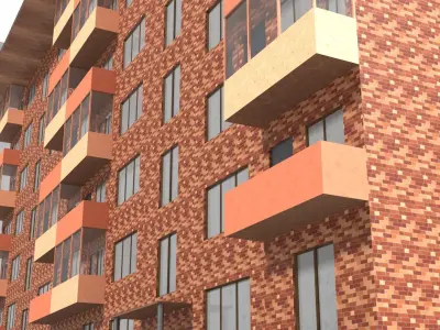 Red brick city building  Low-poly 3D model