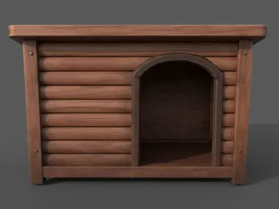 Square wood made dog house style B Low-poly 3D model