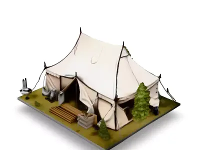 LowPoly Camping Tent Scene Low-poly 3D model