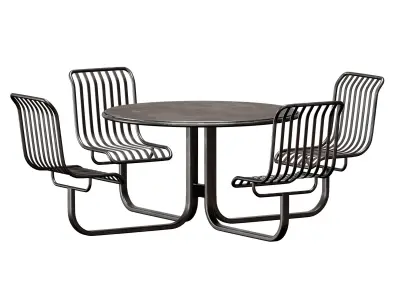 Metal outdoor furniture - round table with chairs 3D model