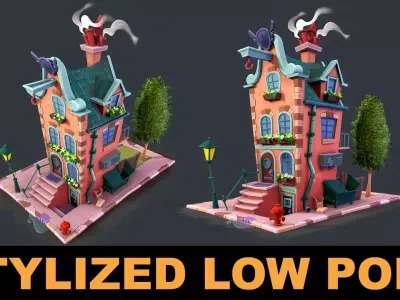 Game Ready Low Poly 3D Model Rabbit House Diorama  Low-poly 3D model