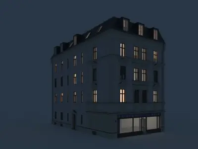 Residential City Building - Corner - 09 - Shopfront and Stucco 3D model