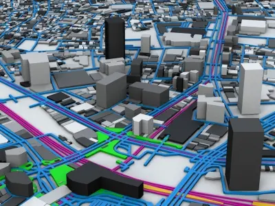 Shibuya Railway System Road Network Streets and Buildings 3D model