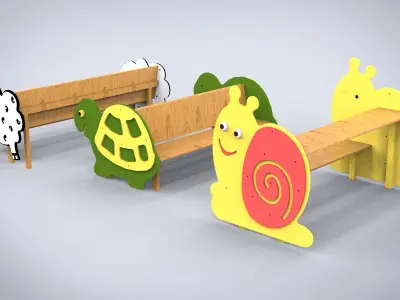 Childrens wooden benches Animals 3D model