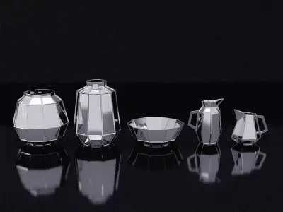 Ceramics stainless steel vases and bowls 3D model