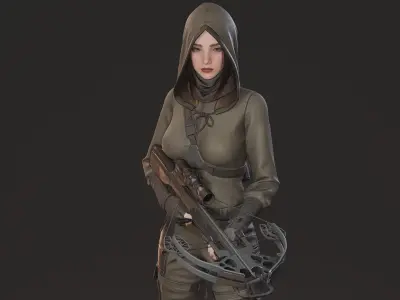 Crossbow Girl Low-poly 3D model