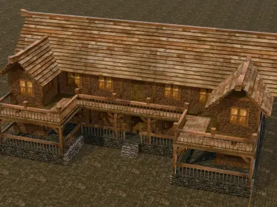 old medieval village house low poly 3d Low-poly 3D model