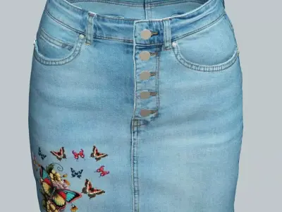 Light Blue Jeans Skirt Game Ready Trousers 35 Pant 3D Model Low-poly 3D model