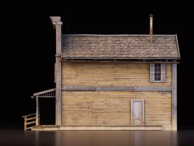 Old Western Wooden Shop Low-poly 3D model